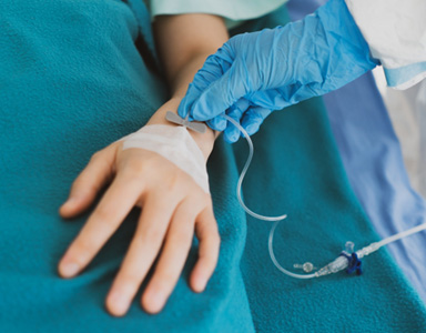 An IV entering a hand 