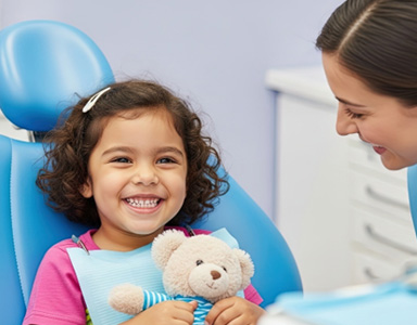 Little girl smiling in the dentist’s chair 