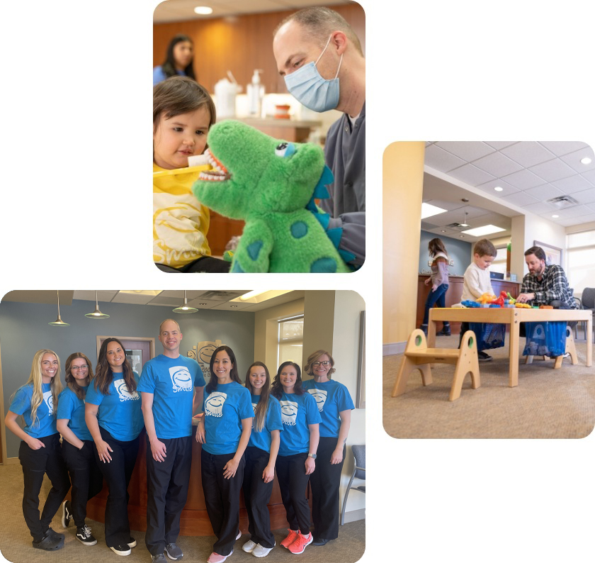 Collage of photos of Castle Rock Colorado pediatric dentists and dental team members